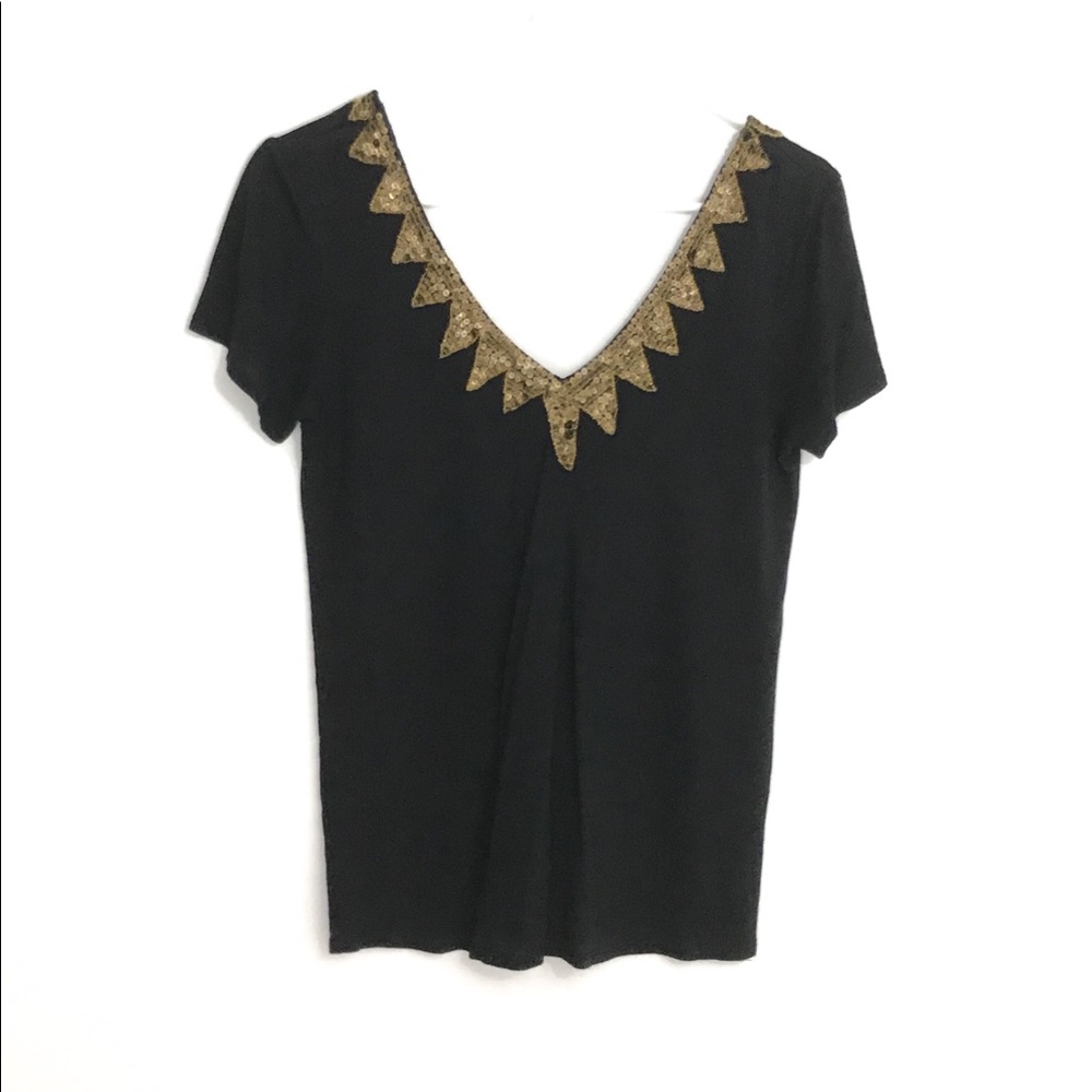 Gryphon NY Sequin V-Neck Top Black Gold [CW]